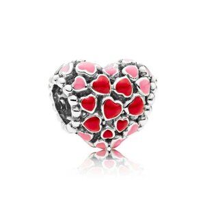 Pandora Pink & Red Heart Enamel Charm – Sterling Silver – With Box
